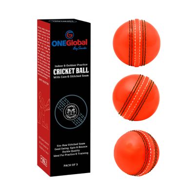 ONEGlobal Soft Indoor Outdoor Incrediball Practice Cricket Ball | Rubber Cricket Ball with Soft Core & Real Stitched Seam | for Practice, Coaching, Honing Skills & Family Fun | 7 Colours (3-Orange)