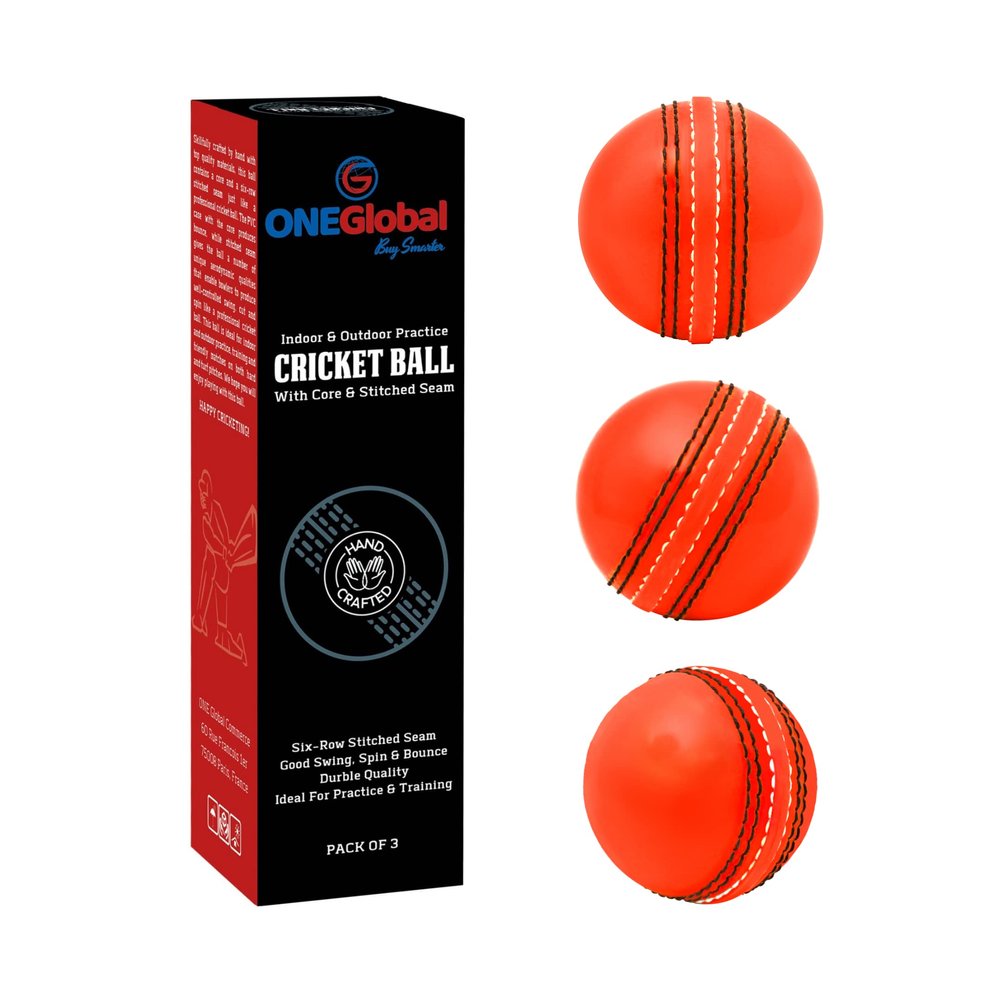 ONEGlobal Soft Indoor Outdoor Incrediball Practice Cricket Ball | Rubber Cricket Ball with Soft Core & Real Stitched Seam | for Practice, Coaching, Honing Skills & Family Fun | 7 Colours (3-Orange)