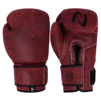 Antique Genuine Leather Hand Crafted - Vintage Pro Boxing Gloves for Training & Fight (16 Oz, Red)