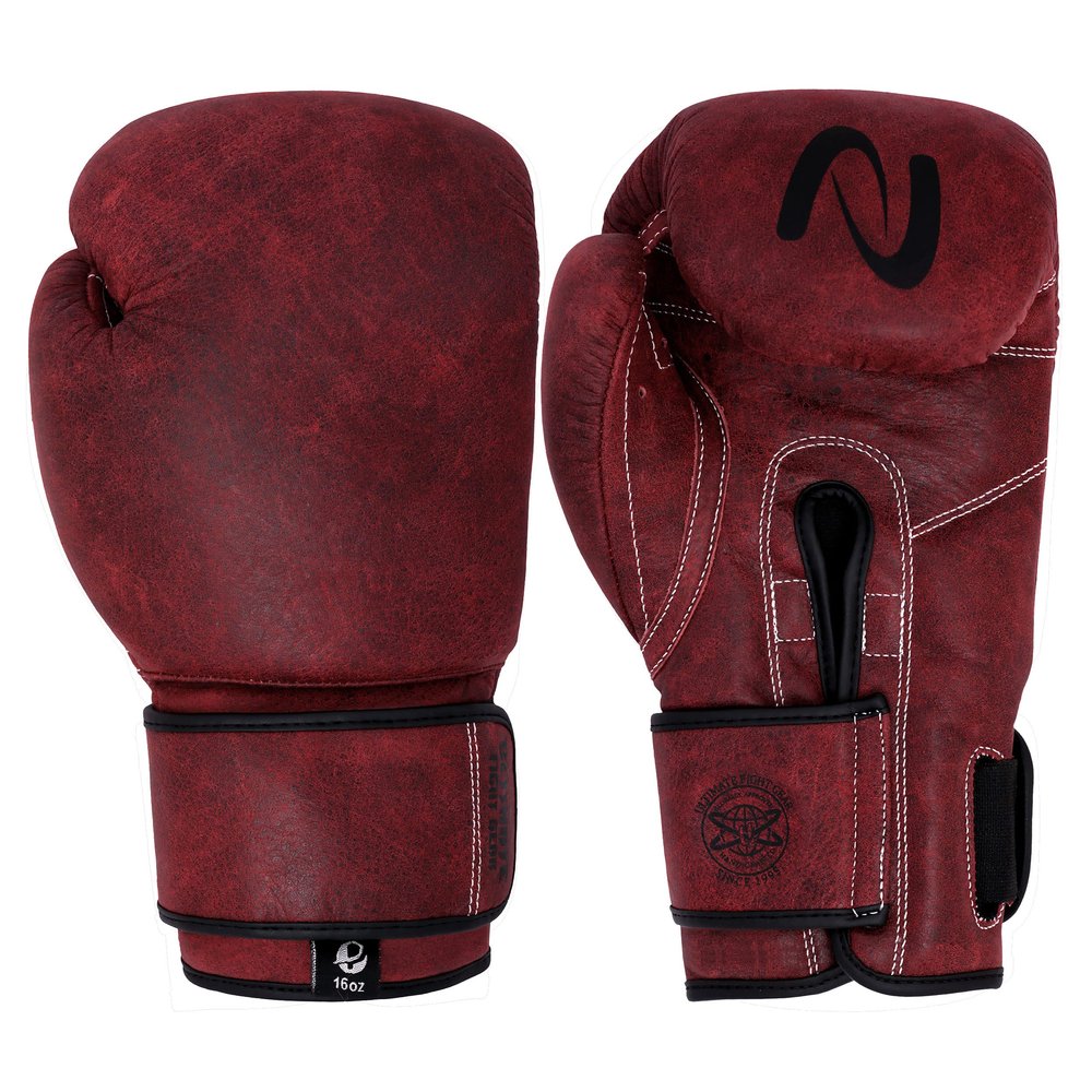 Antique Genuine Leather Hand Crafted - Vintage Pro Boxing Gloves for Training & Fight (12 Oz, Red)