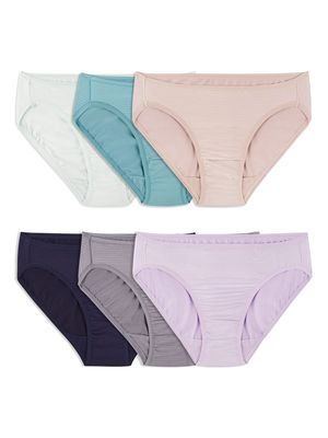 Fruit of the Loom womens Breathable (Regular & Plus Size) Bikini Style Underwear, Bikini - Cooling Stripes - 6 Pack Assorted Colors , 8