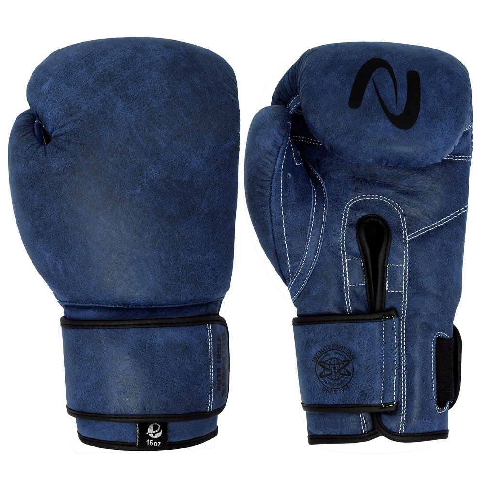 Antique Genuine Leather Hand Crafted - Vintage Pro Boxing Gloves for Training & Fight (16 Oz, Blue), U2011-12-13