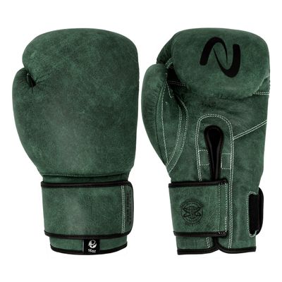 Antique Genuine Leather Hand Crafted - Vintage Pro Boxing Gloves for Training & Fight (12 Oz, Green)
