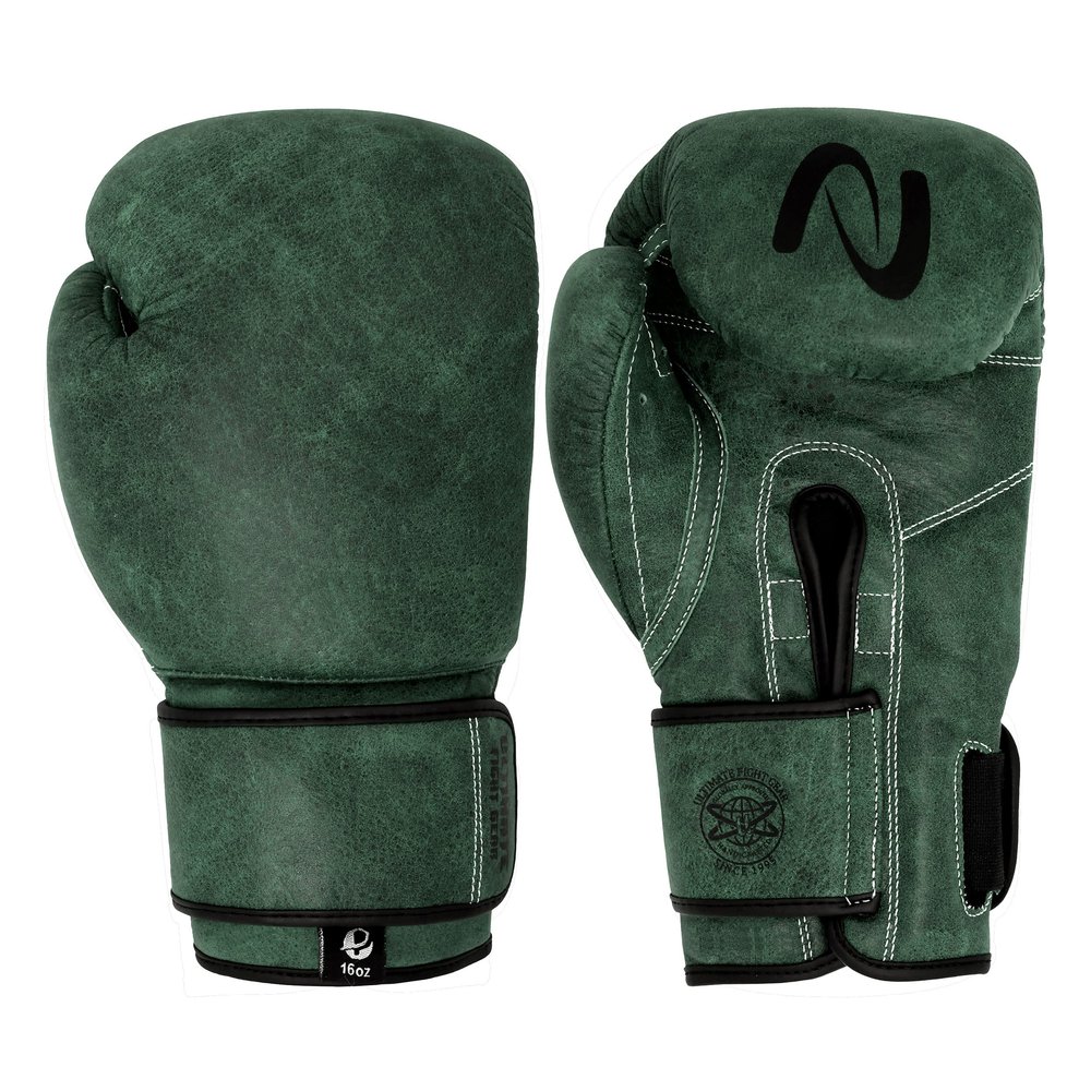Antique Genuine Leather Hand Crafted - Vintage Pro Boxing Gloves for Training & Fight (12 Oz, Green)