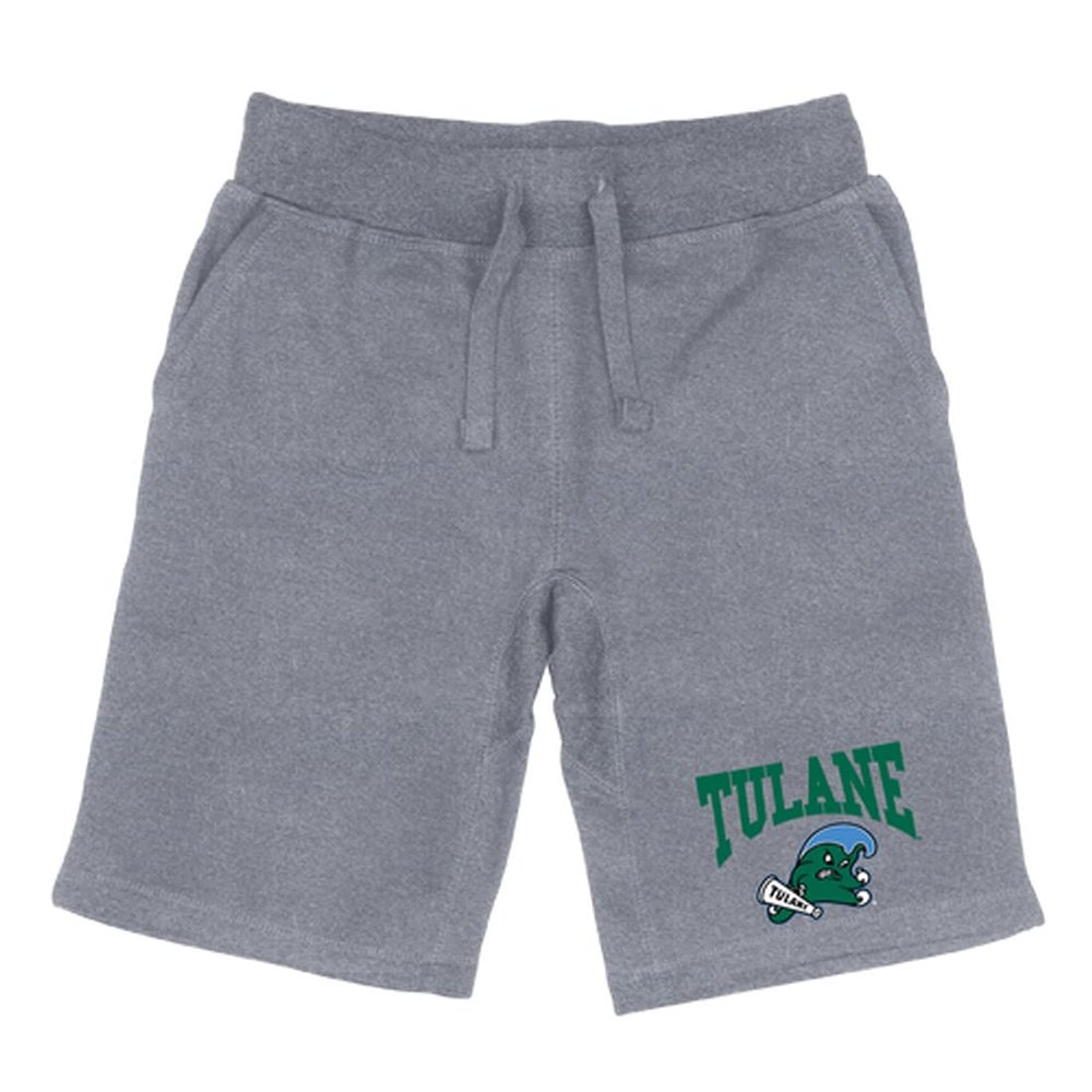 Tulane University Green Wave Premium College Fleece Drawstring Shorts - Heather Grey, Medium