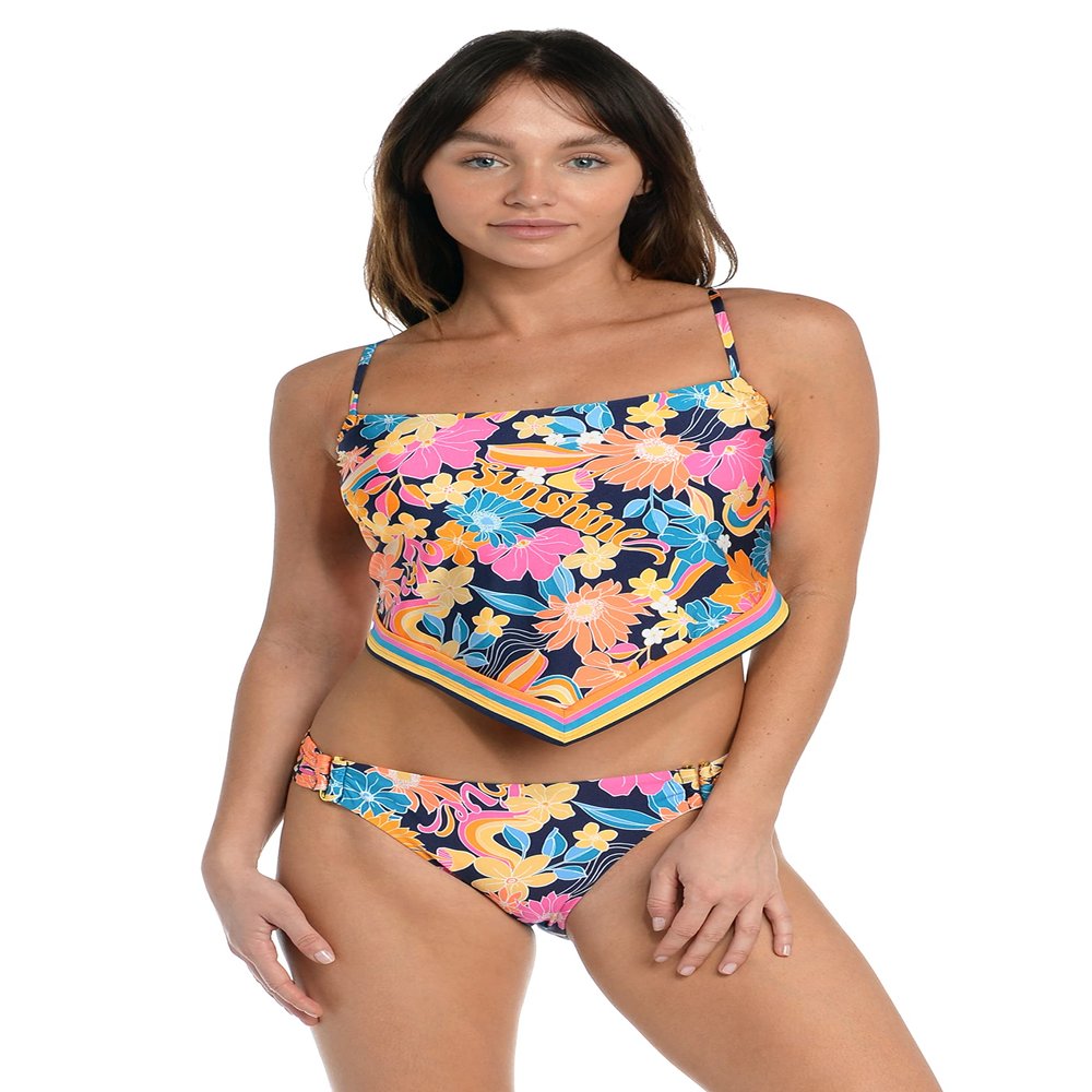 Sunshine79 Women's Midkini Bikini Swimsuit Top, Multi//Love Swirl, 4