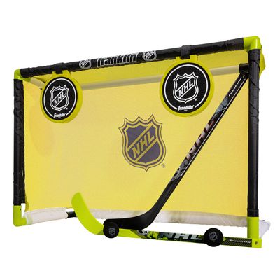Franklin Sports Mini Hockey Goal Set - Indoor Knee Goal + (2) Shinny Hockey Sticks - (2) Mini Foam Balls + Pop Out Shooting Targets - All Star