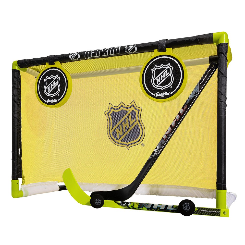 Franklin Sports Mini Hockey Goal Set - Indoor Knee Goal + (2) Shinny Hockey Sticks - (2) Mini Foam Balls + Pop Out Shooting Targets - All Star