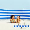 Beach Wind Screen 15.7ft Wind Blocker Beach Barrier Blue White Privacy Screen with Wooded Poles Mallet and Bag for Outdoor Summer Vacation view 1