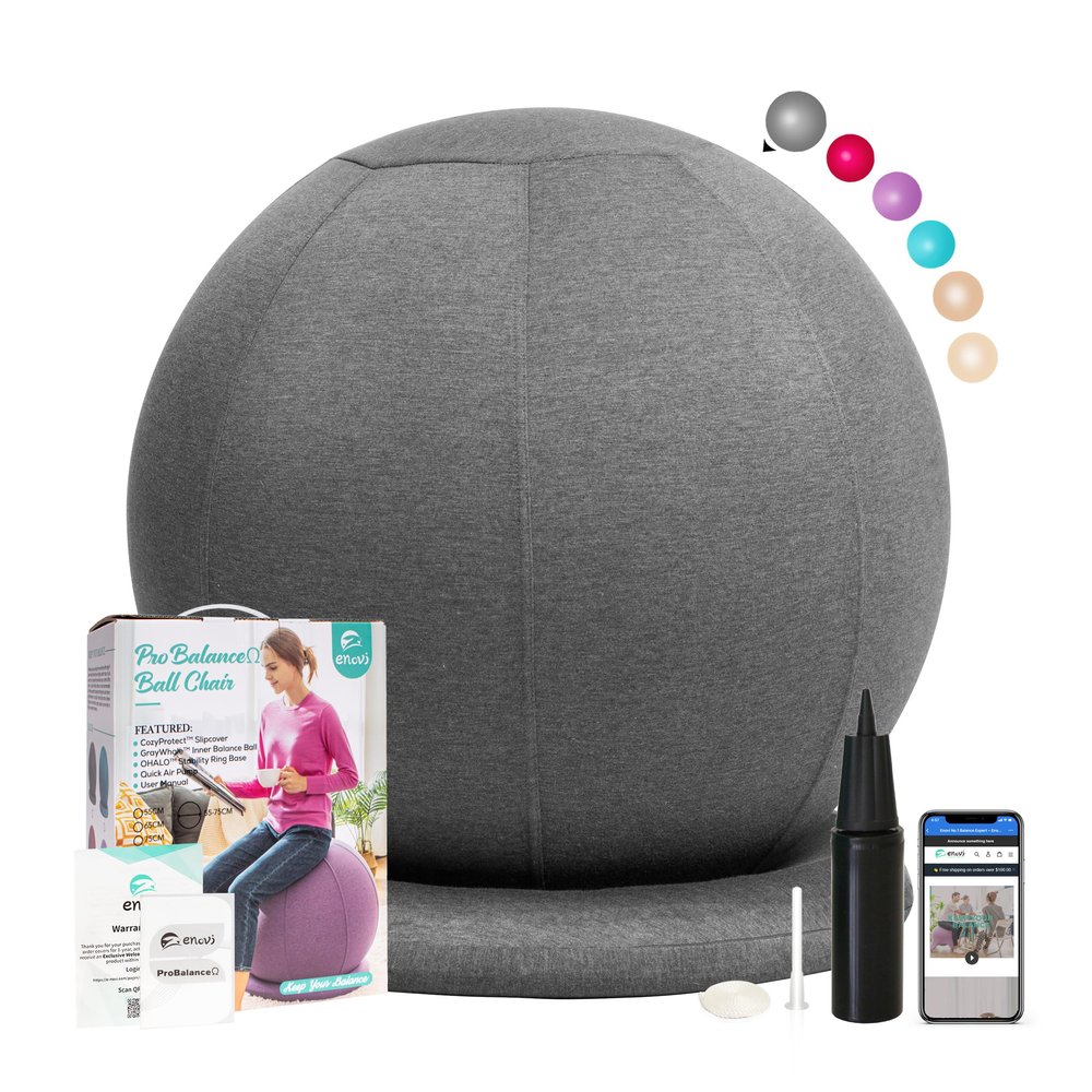 ENOVI ProBalance Yoga Ball Chair, Exercise Ball with Slipcover and Base for Office and Home, Birthing and Pregnancy, 55cm, FG