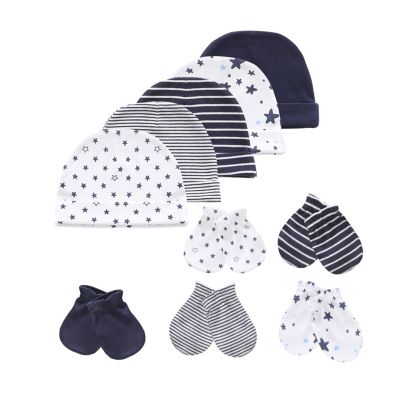 MAMIMAKA Baby Hat and Mittens Set Newborn Baby Hats Caps for Baby Boys Girls 0-6 Months 100% Cotton