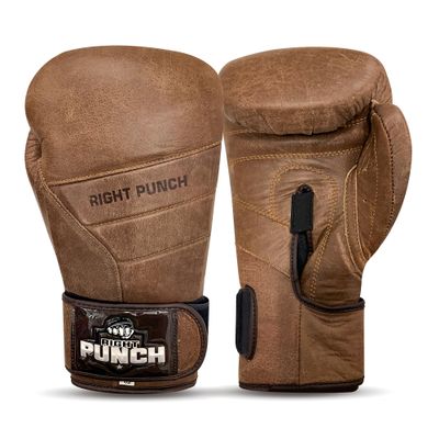 Rightpunch Premium Cowhide Leather Brown Boxing Gloves| Training Boxing Gloves Men & Women | Ideal for Sports & Muay Thai|14OZ
