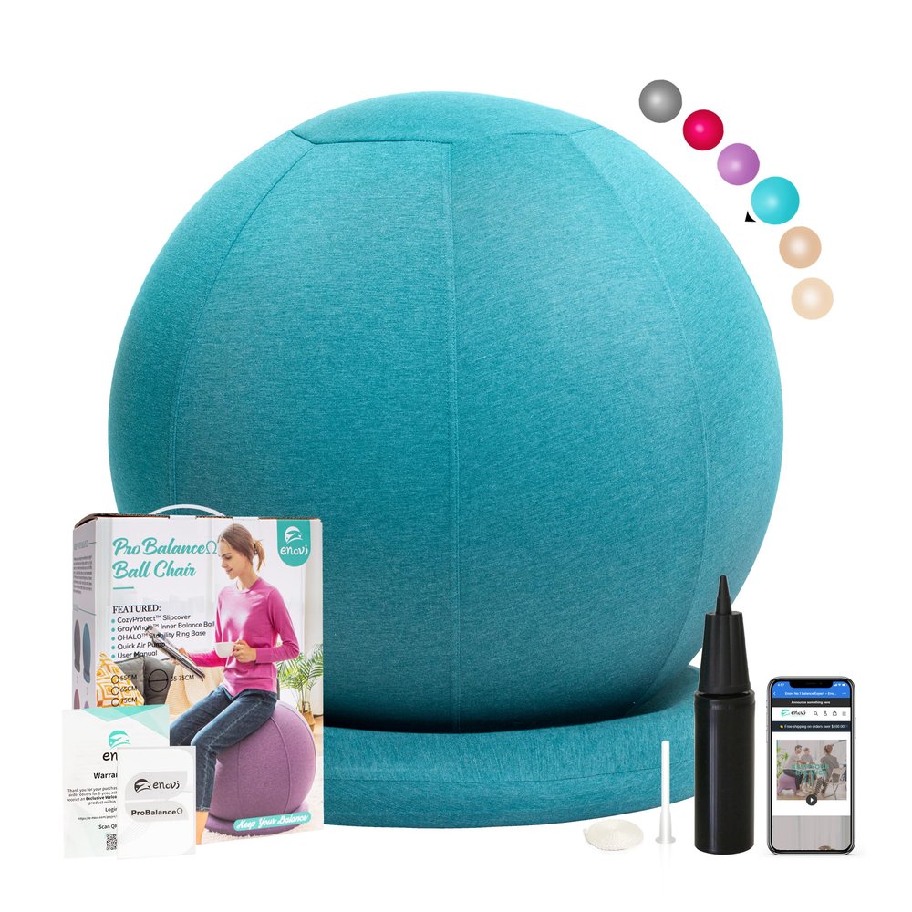 ENOVI ProBalance Yoga Ball Chair, Exercise Ball with Slipcover and Base for Office and Home, Birthing and Pregnancy, 55cm, AB