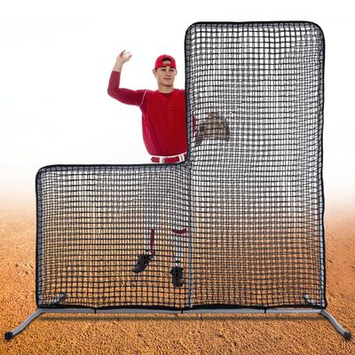 OKAYES L Screen Baseball Net Heavy Duty Pitching Screen - 7x7 Softball Batting Cage Protector 32mm Anti Wobble Steel Frame Snap-Lock Assembly for Backyard