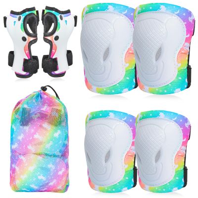 AuSletie Kids Knee Pads Elbow Pads Set, 7 in 1 Skating Protective Gear Skateboard, Roller Skating, Scooter, Bike Cycling,for Kids 3-8 Years