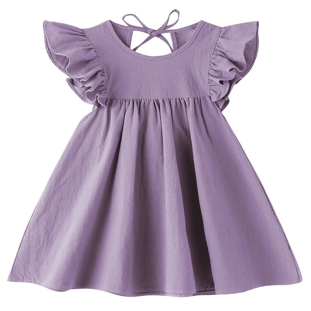 lymanchi Kid Girls Summer Cotton Linen Ruffle Halter Sleeveless Beach Party Dress 818 Purple 100