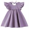 lymanchi Kid Girls Summer Cotton Linen Ruffle Halter Sleeveless Beach Party Dress 818 Purple 100 view 1