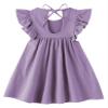 lymanchi Kid Girls Summer Cotton Linen Ruffle Halter Sleeveless Beach Party Dress 818 Purple 100 view 3