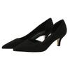 LUXINYU,Women Pointed Toe Heels Solid Classic Elegant Ladies Pumps Sexy Leopard Suede Heeled Dress Shoes Comfort Work Shoes,Black,7 view 1