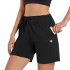 Ksmien Women's Knit Cotton Bermuda Shorts with Deep Pockets for Women Lounge Walking Running Athletic Black view 1
