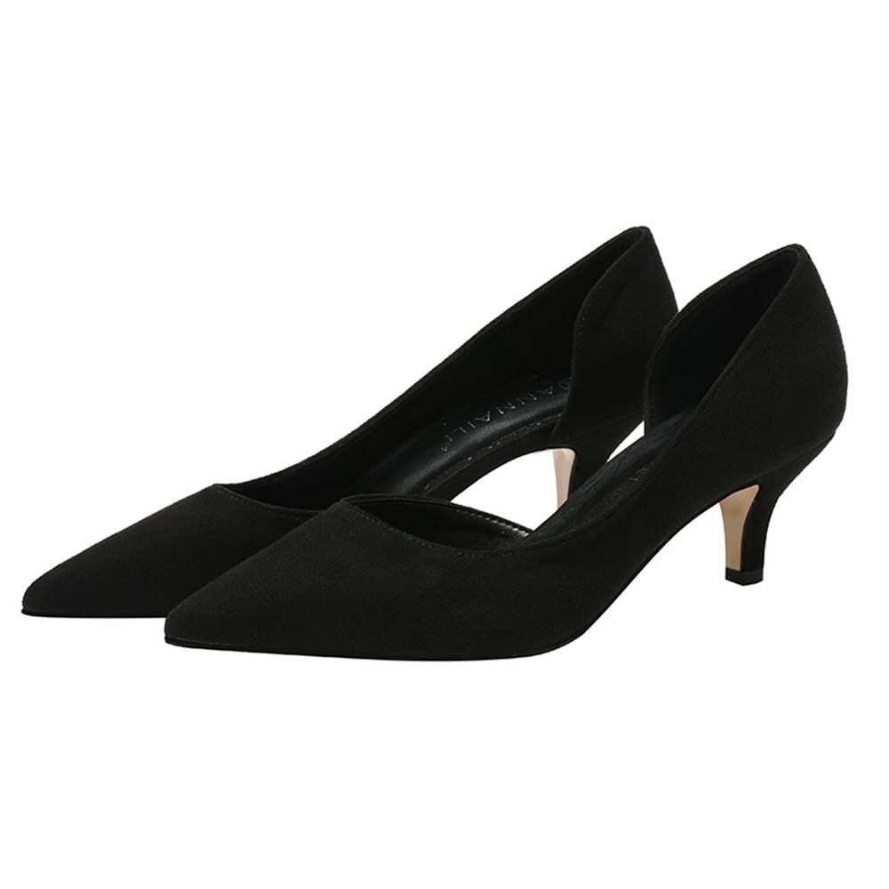 LUXINYU,Women Pointed Toe Heels Solid Classic Elegant Ladies Pumps Sexy Leopard Suede Heeled Dress Shoes Comfort Work Shoes,Black,9