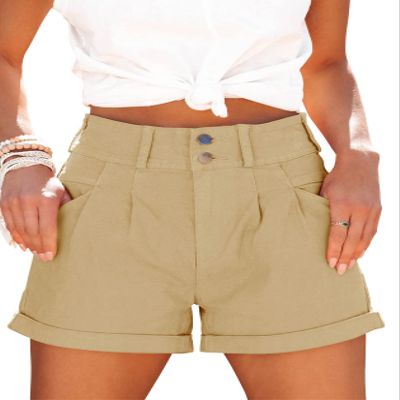 Hilltichu Womens Relaxed Fit Casual High Waist Pocketed Denim Shorts (Khaki,XX-Large,US,Alpha,Adult,Female,XX-Large,Regular,Regular)