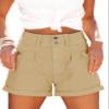 Hilltichu Womens Relaxed Fit Casual High Waist Pocketed Denim Shorts (Khaki,XX-Large,US,Alpha,Adult,Female,XX-Large,Regular,Regular) view 1
