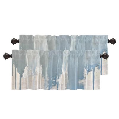 BaoNews Light Blue Abstract Minimalist Watercolor Kitchen Valances for Windows,Art Blackout Valances Curtains Multilayer Polyester Drapes for Kitchen Bedroom 2 Pack 52X18 Inches
