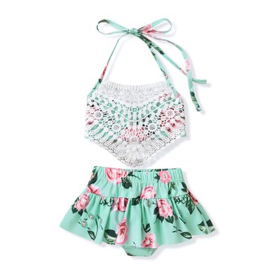 Infant Baby Girl Swimsuit Floral Halter Bikini Summer Beach Outfit Two Pieces Tankini Bathing Suits 0-6 Months