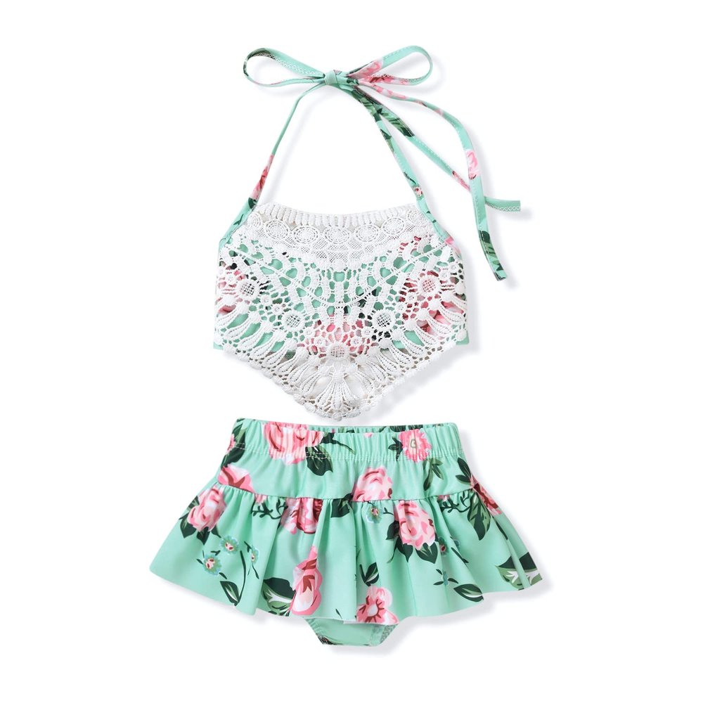 Infant Baby Girl Swimsuit Floral Halter Bikini Summer Beach Outfit Two Pieces Tankini Bathing Suits 0-6 Months