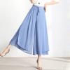 chouyatou Women's Chiffon Wide Leg Pants High Waist Pleated Culotte Palazzo Pants Side Slit (Medium, Blue) view 2
