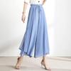 chouyatou Women's Chiffon Wide Leg Pants High Waist Pleated Culotte Palazzo Pants Side Slit (Medium, Blue) view 3