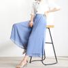 chouyatou Women's Chiffon Wide Leg Pants High Waist Pleated Culotte Palazzo Pants Side Slit (Medium, Blue) view 4