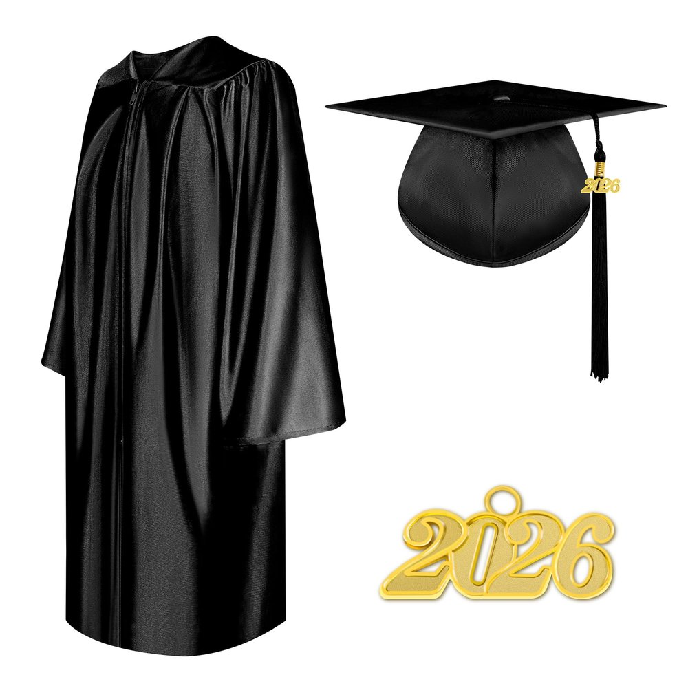 Herrenbek Shiny Graduation Cap and Gown 2026 Tassel Adult Set for High School and Bachelor