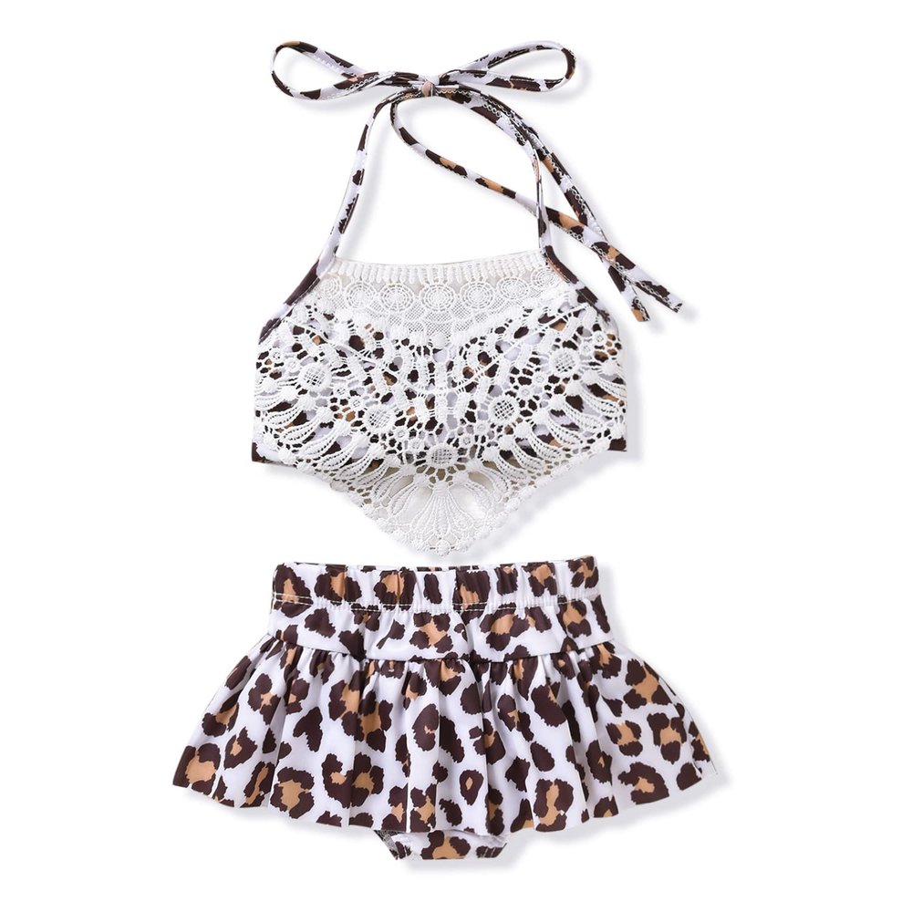 Infant Baby Girl Swimsuit Leopard Cheetah Halter Bikini Summer Beach Outfit Two Pieces Tankini Bathing Suits 6-12 Months
