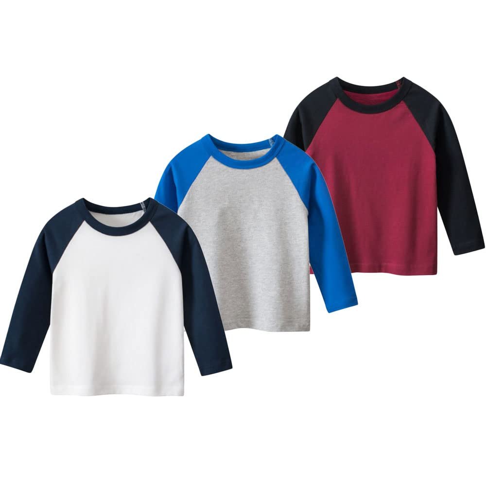 Boys Casual Long Sleeve Crew Neck Cotton Dinosaur Printed Tops T-Shirts 3 Packs Set 1-7T (3Pack-11#,4-5Years)