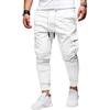 Men Joggers Chino Pants Drawstring Sports Athletic Workout Fitness Track Cargo Tapered Jogging Trousers (S, 8815-White) view 1