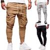 Men Joggers Chino Pants Drawstring Sports Athletic Workout Fitness Track Cargo Tapered Jogging Trousers (S, 8815-Dark Grey) view 2