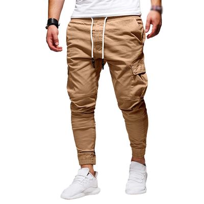 Men Joggers Chino Pants Drawstring Sports Athletic Workout Fitness Track Cargo Tapered Jogging Trousers (XXS, 8815-Khaki)