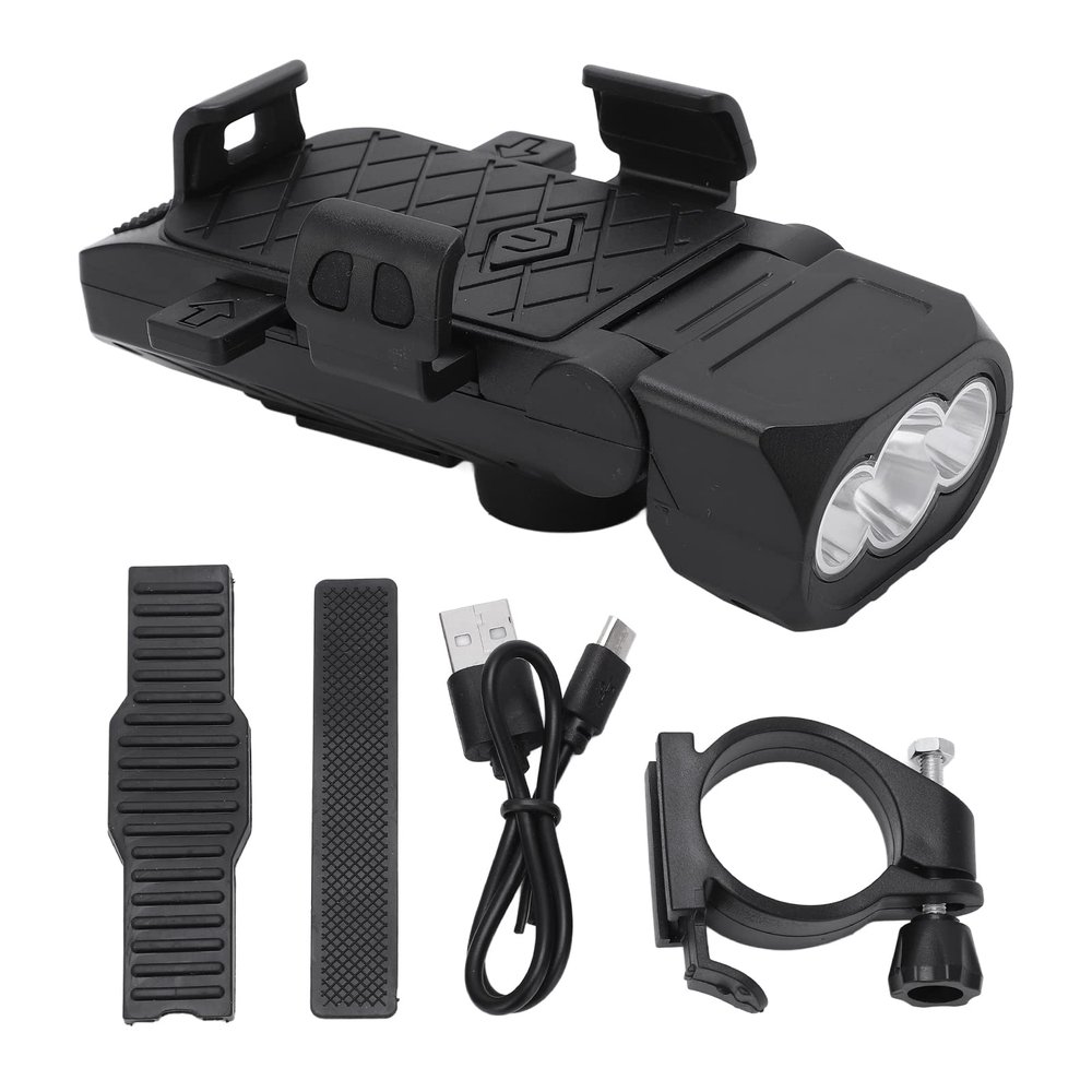 Bicycle Lights, 4-in-1 Rechargeable Bright Safety Light with Power Bank Horn Phone Holder for Night Riding Commuting Mountain Biking Cyclists