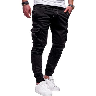 Men Joggers Chino Pants Drawstring Sports Athletic Workout Fitness Track Cargo Tapered Jogging Trousers (XS, 8815-Black)