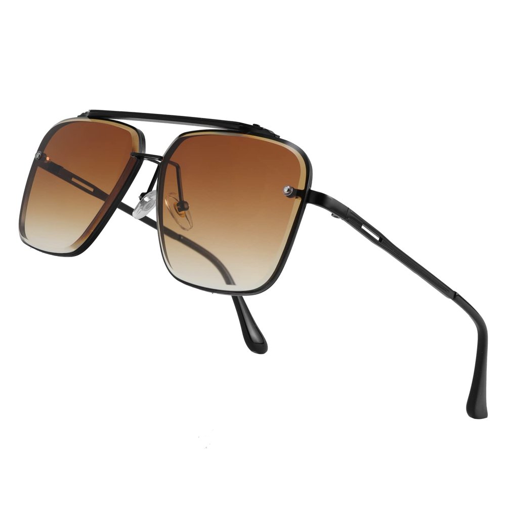 FEISEDY Sunglasses, Fashion Square Pilot Sunglasses, Vintage Metal Gradient Glasses for Men and Women, B4104