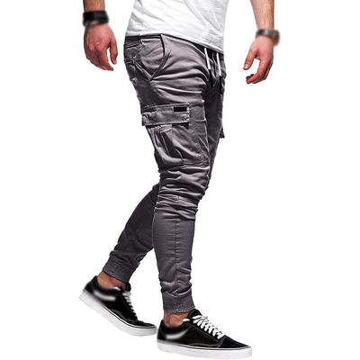Men Joggers Chino Pants Drawstring Sports Athletic Workout Fitness Track Cargo Tapered Jogging Trousers (M, 8815-Dark Grey)