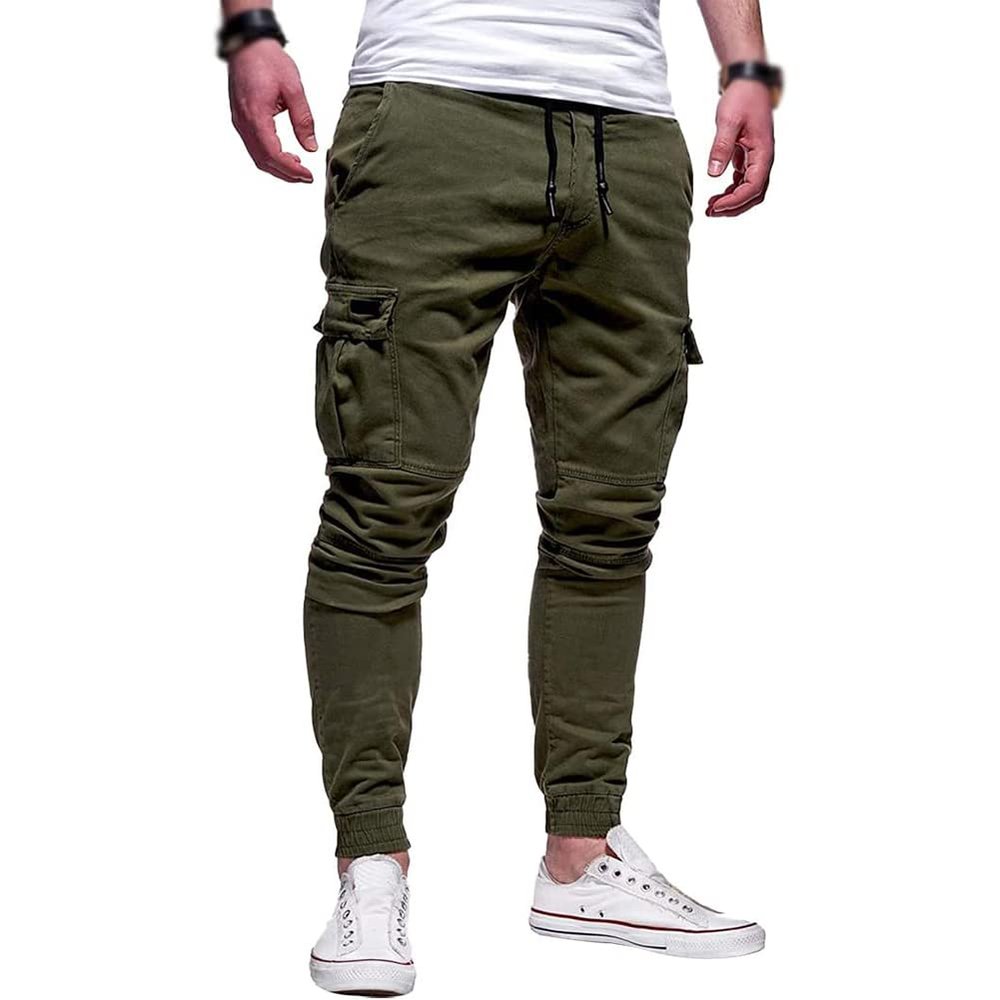 Men Joggers Chino Pants Drawstring Sports Athletic Workout Fitness Track Cargo Tapered Jogging Trousers (M, 8815-Army Green)
