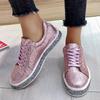 Bcshiye Loafer Shoes for Women Shinny Glitter Sneakers Lace up Walking Sneakers Fashion Sequin Slip-On Flat Sneakers view 2