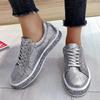 Bcshiye Loafer Shoes for Women Shinny Glitter Sneakers Lace up Walking Sneakers Fashion Sequin Slip-On Flat Sneakers view 2