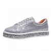 Bcshiye Loafer Shoes for Women Shinny Glitter Sneakers Lace up Walking Sneakers Fashion Sequin Slip-On Flat Sneakers view 4