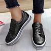 Bcshiye Loafer Shoes for Women Shinny Glitter Sneakers Lace up Walking Sneakers Fashion Sequin Slip-On Flat Sneakers view 2