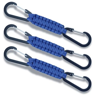 3 Packs Outdoor Braided Paracord Carabiner Hanging Hooks Fence Hook Perfect for Bottles Backpack Bat Bags Camping Tools