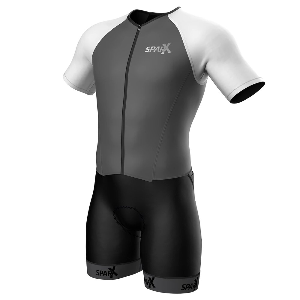 Sparx Mens Elite Aerosuit Triathlon Suit Mens Short Sleeve Tri Suit Skinsuit (Gray, 2XL)